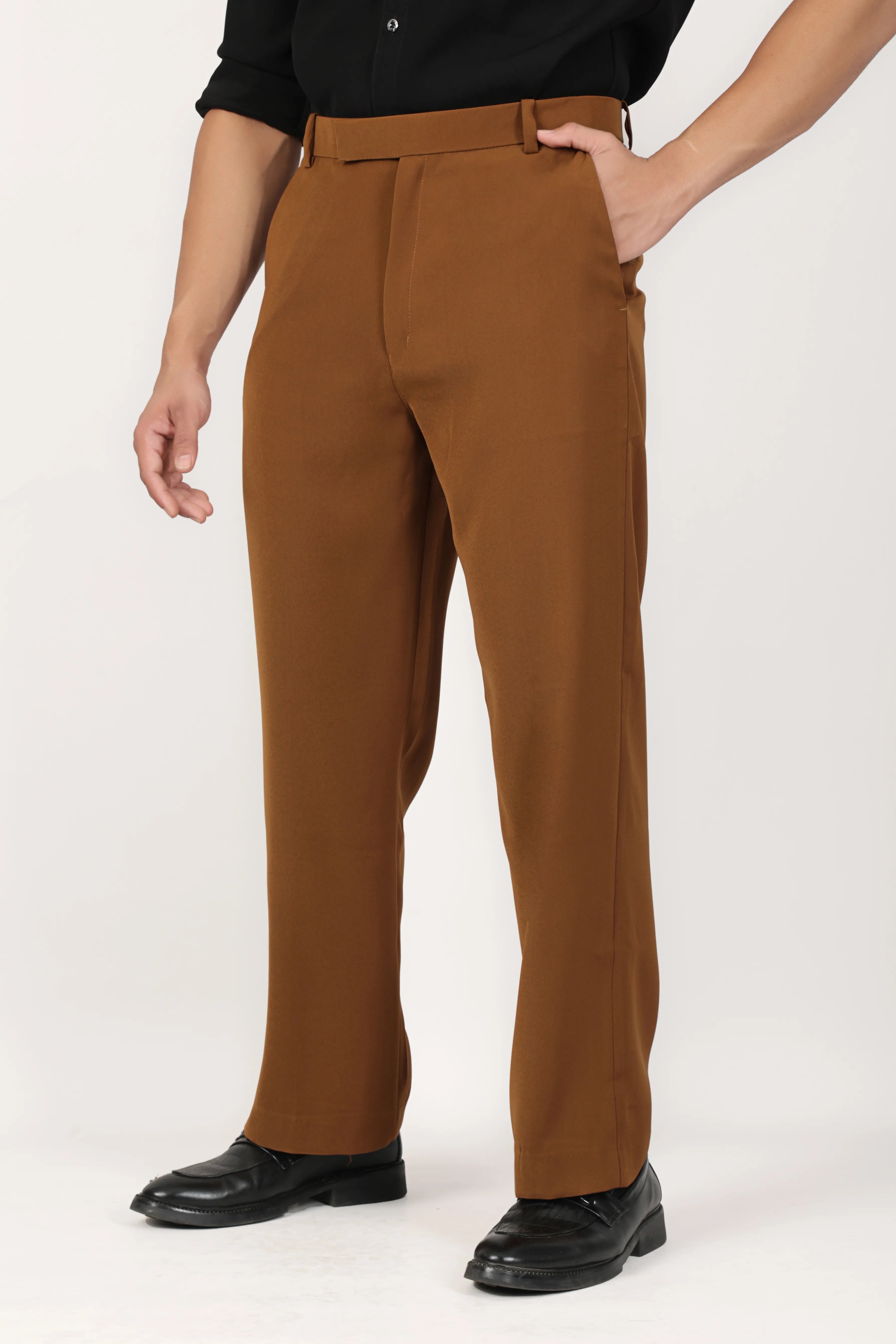 Japanese Straight Fit Trousers - Tan Brown